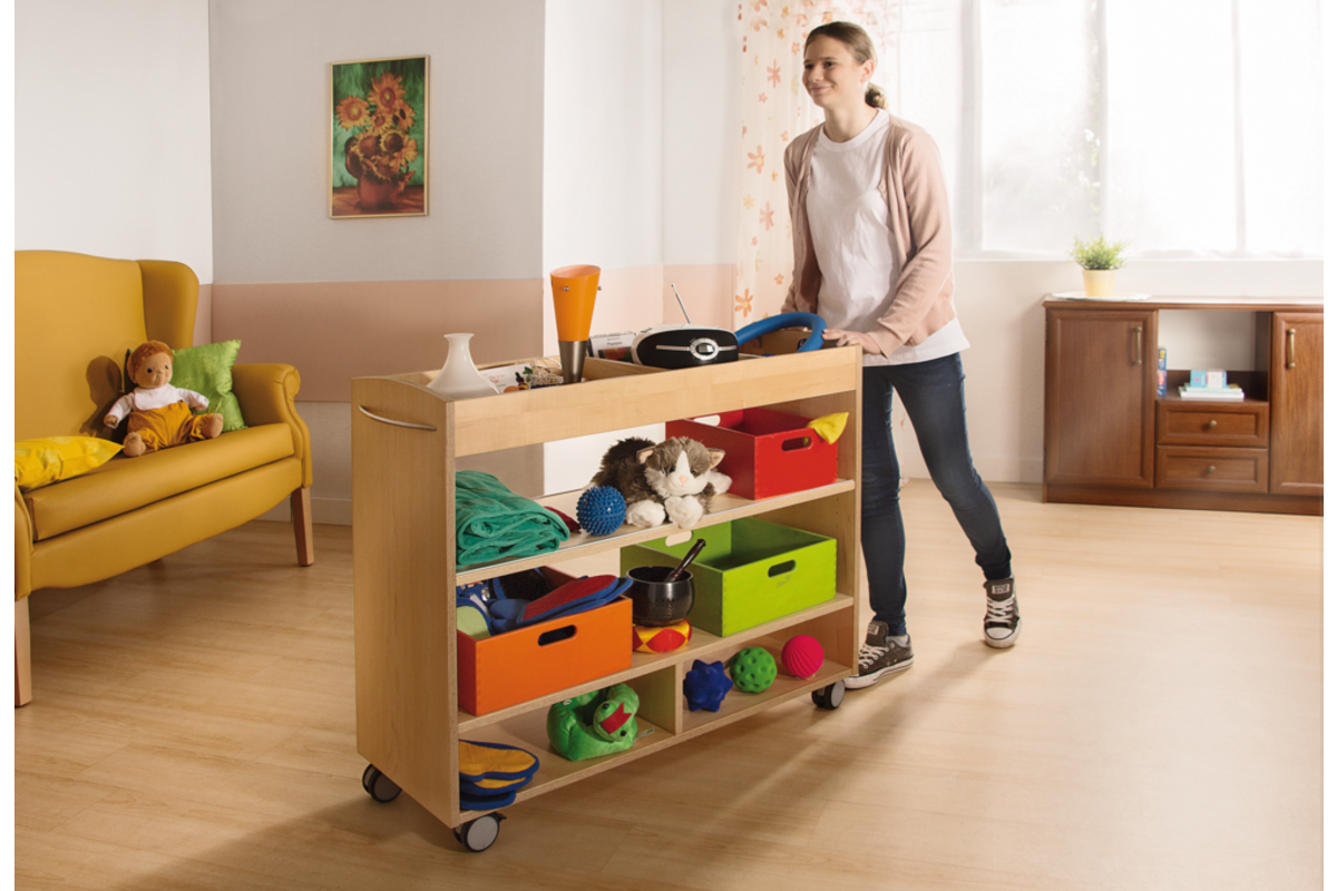 Materiaalwagen Lotte, 2 zijdig verrijdbaar , beuken, 105 x 40 x 89 cm
