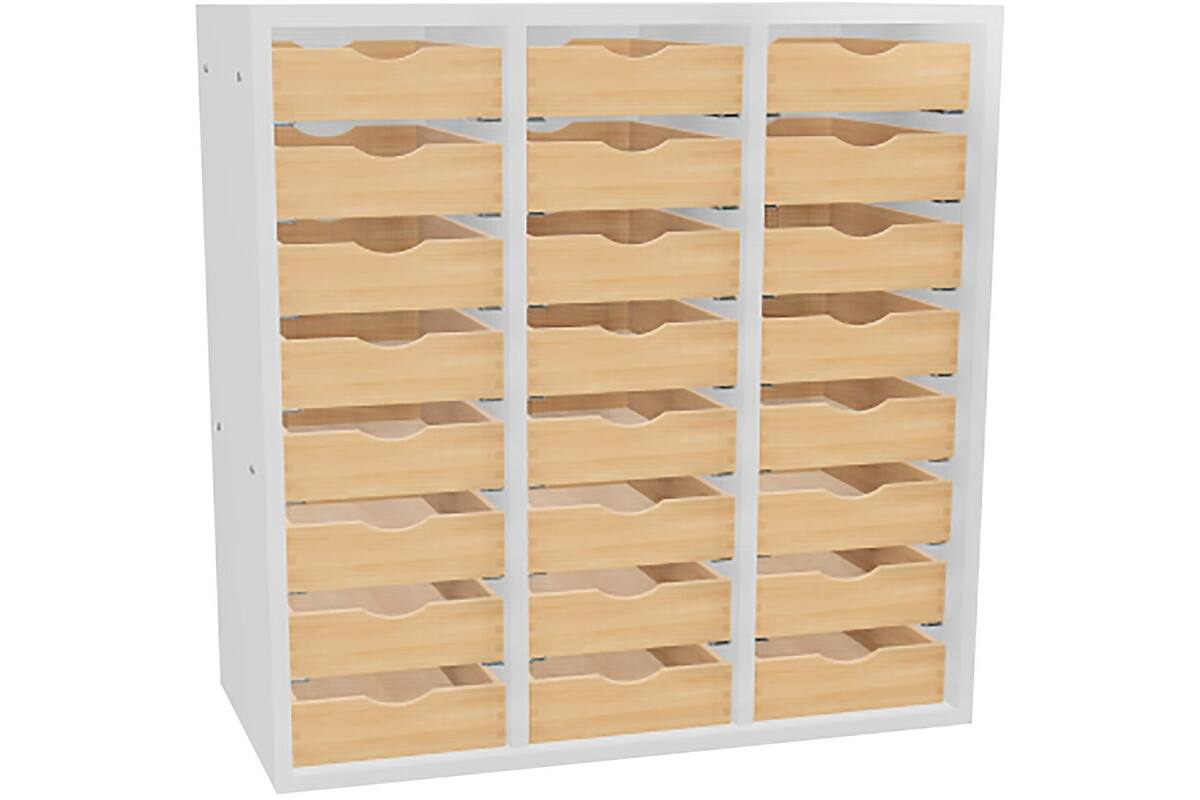 Postvakkast, 3 kolommen, 24 houten bakjes, breedte 80 cm
