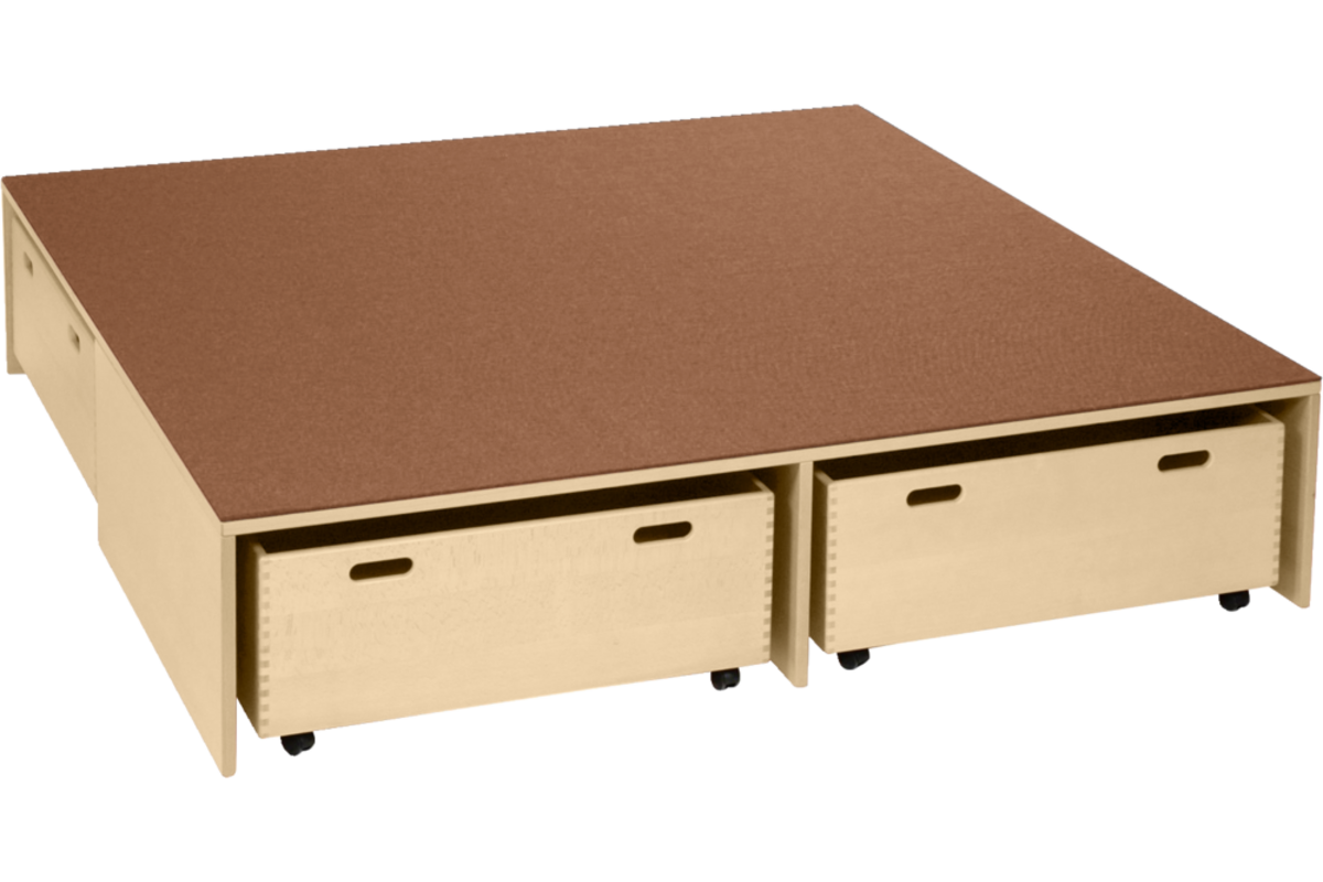 Podiumelement XXL Ahorn,160 x160 x 35 cm, voor 3 rolbakken, bekleed