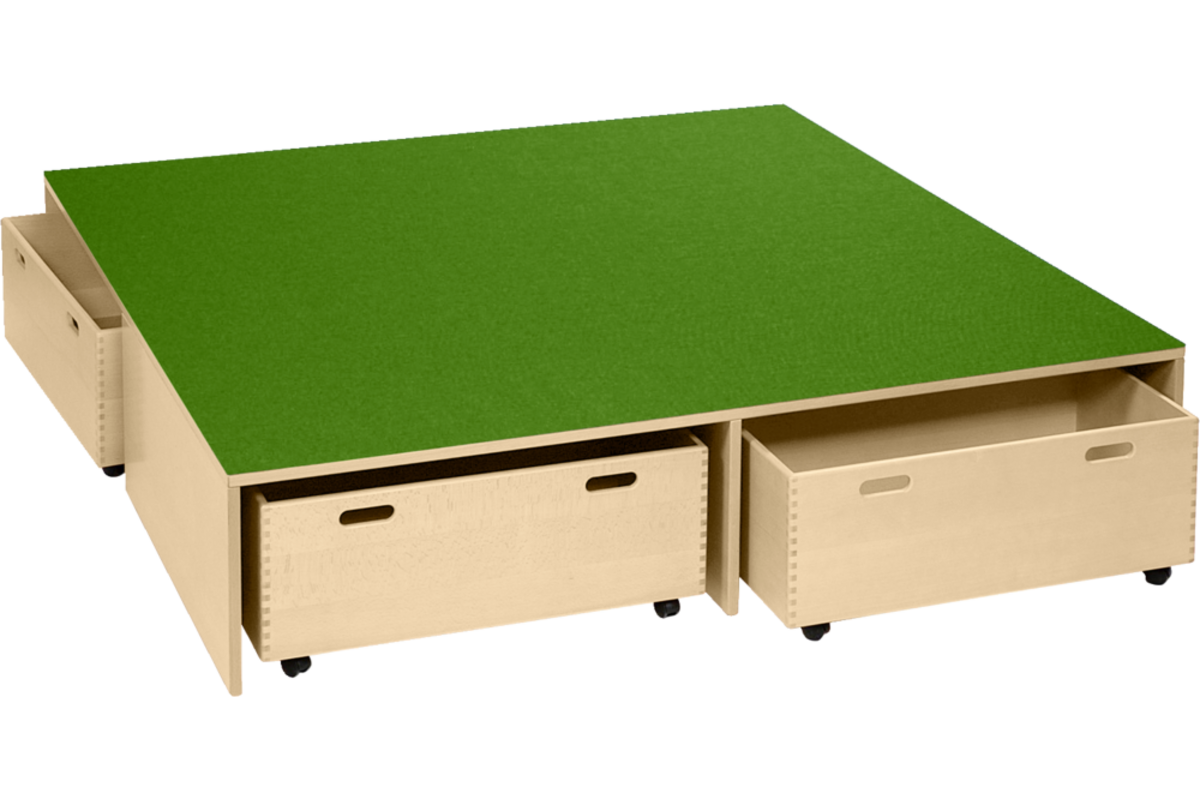 Podiumelement XXL Ahorn,160 x160 x 35 cm, voor 3 rolbakken, bekleed