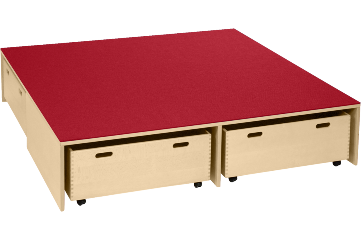 Podiumelement XXL Ahorn,160 x160 x 35 cm, voor 3 rolbakken, bekleed