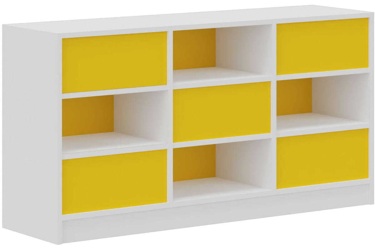 Kast ruimteverdelend wit | achterwanden geel, breedte 149 cm