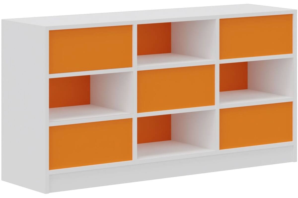 Kast ruimteverdelend wit | achterwanden oranje, breedte 149 cm