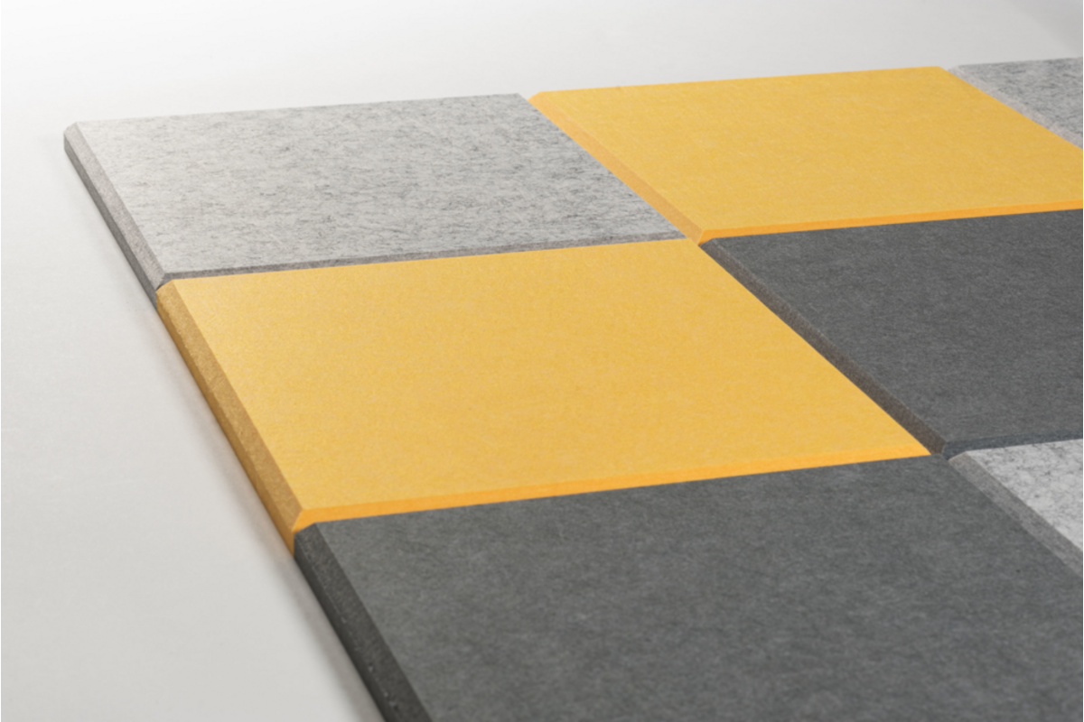 Akoestische PET-vilt wandtegels, set12, combi set geel, 30x30 cm