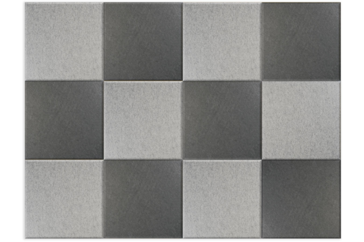 Akoestische PET-vilt wandtegels, set12, combi set grijs, 30x30 cm