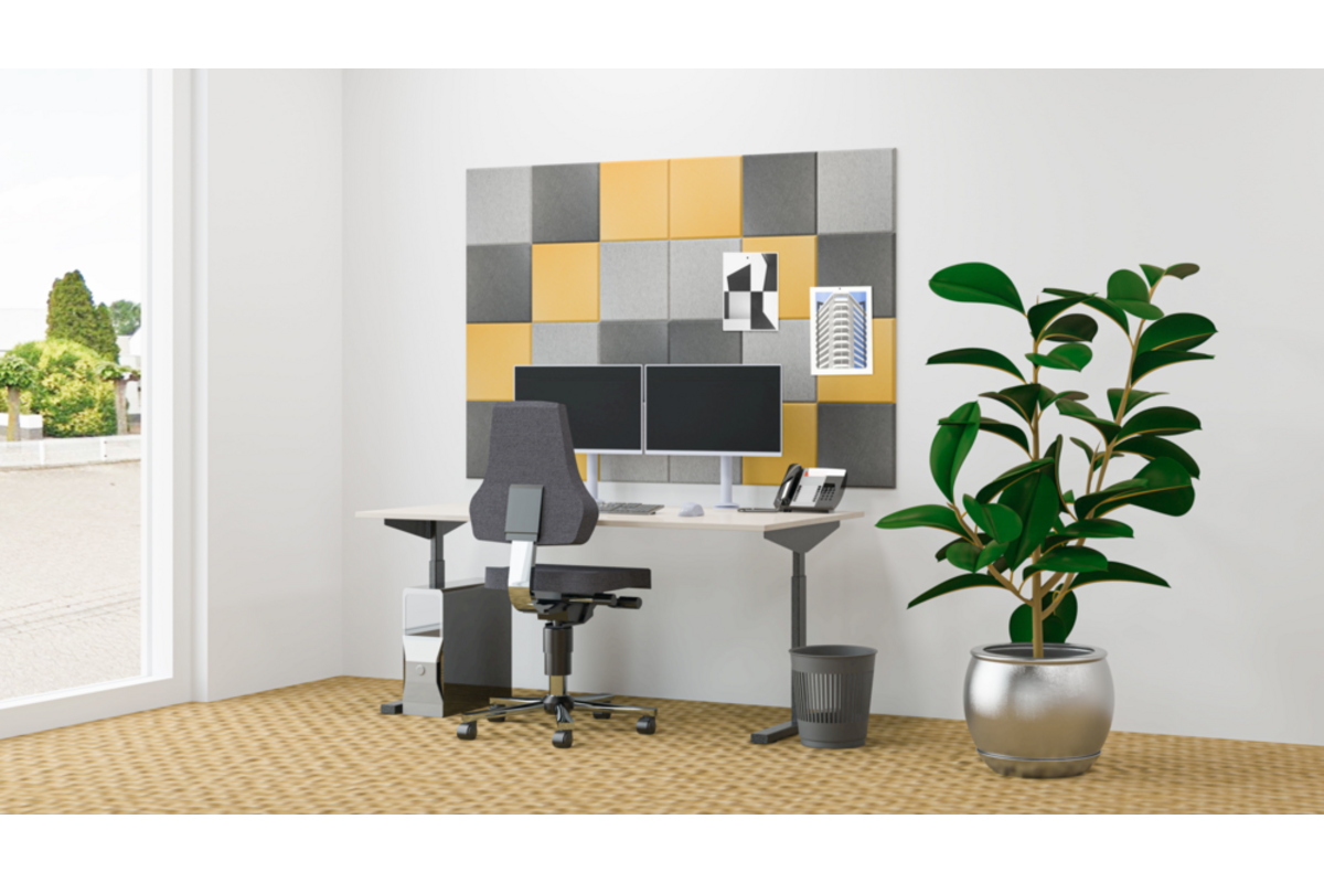 Akoestische PET-vilt wandtegels, set24, combi set geel,30x30 cm