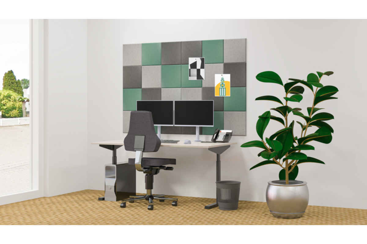 Akoestische PET-vilt wandtegels, set24, combiset petrol groen, 30x30cm