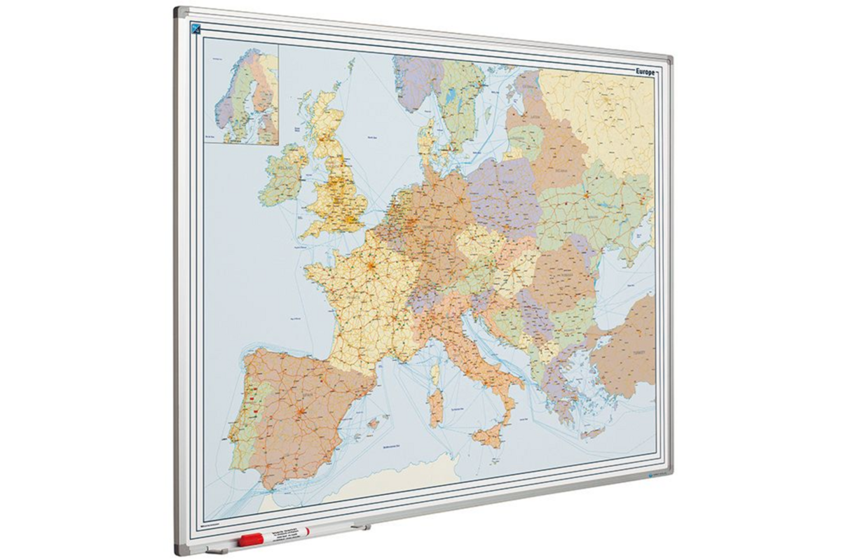 Landkaart whiteboard Softline profiel 8mm, Europa, 90x120 cm