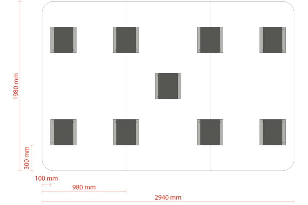 Whiteboard VisuWall met zwarte rand en afgeronde hoeken,  294 × 198 cm
