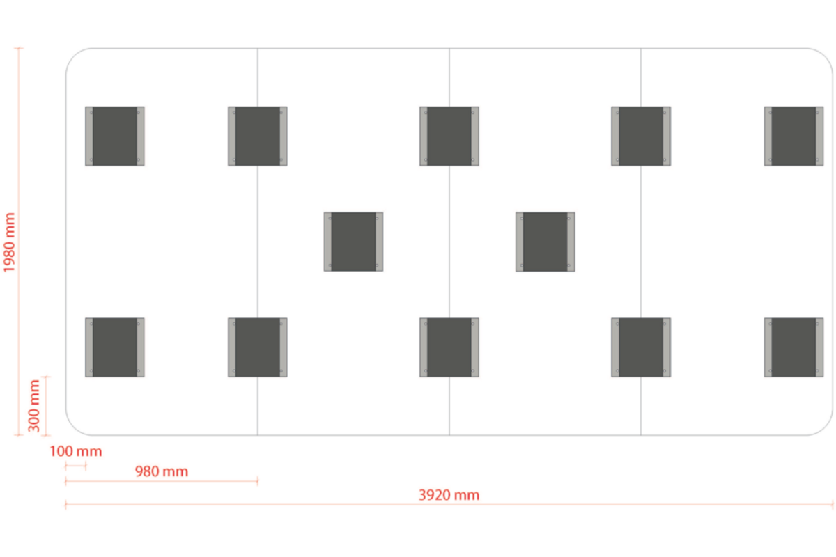Whiteboard VisuWall met zwarte rand en afgeronde hoeken,  392 × 198 cm