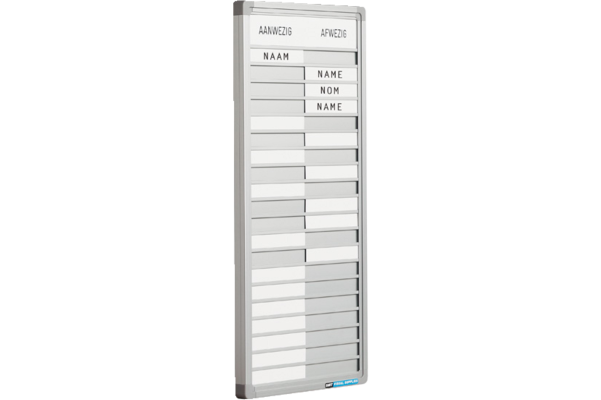 Presentiebord 30 pos. 24 x 74,5 cm incl. 30 blanco naamplaatjes