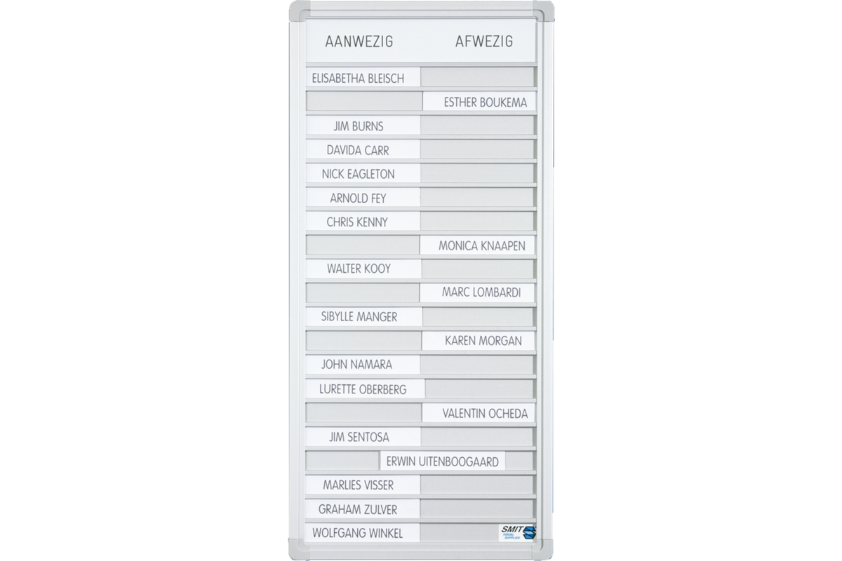 Presentiebord 20 pos. 24 x 52,5 cm incl. 20 blanco naamplaatjes