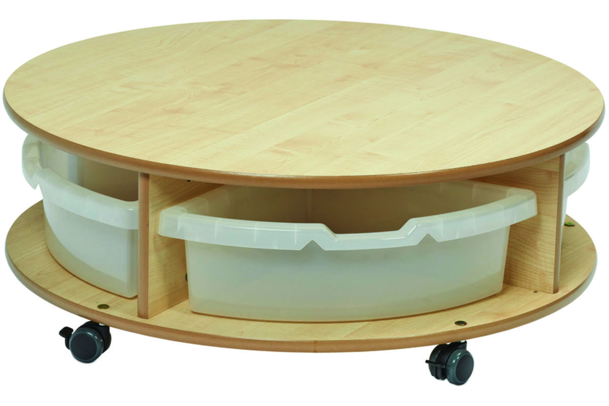 Tafel rond met opbergschap en 4 transparante opbergbakken, PT128