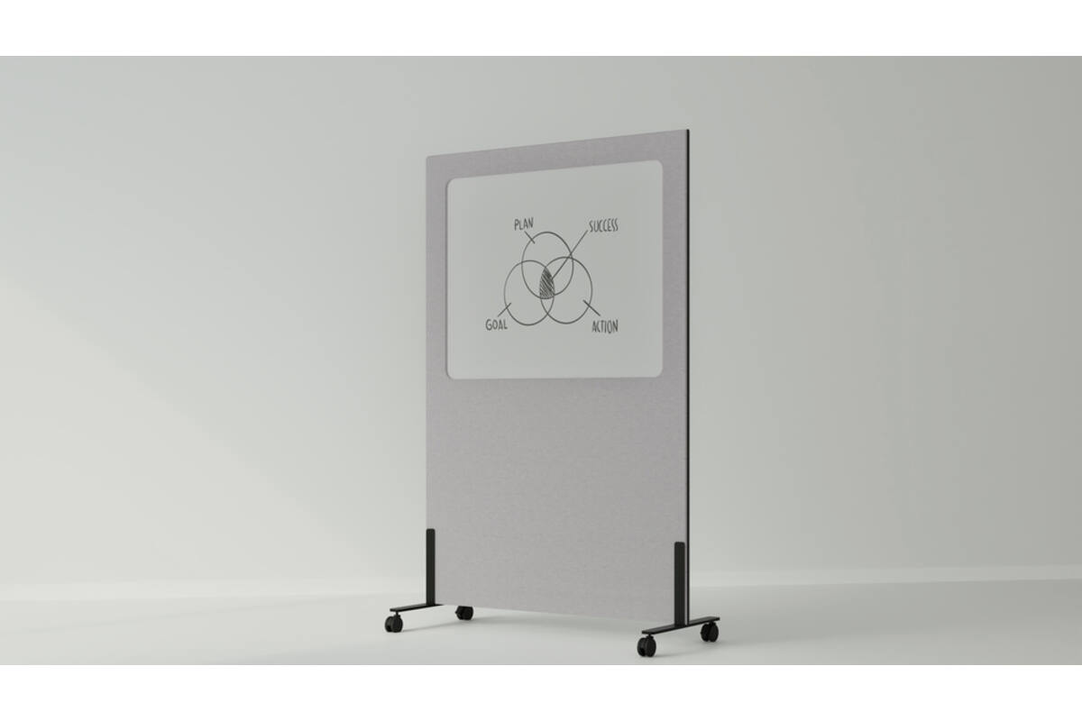 Akoestische whiteboard Silva, 200 x 120 cm, Lichtgrijs, verrijdbaar