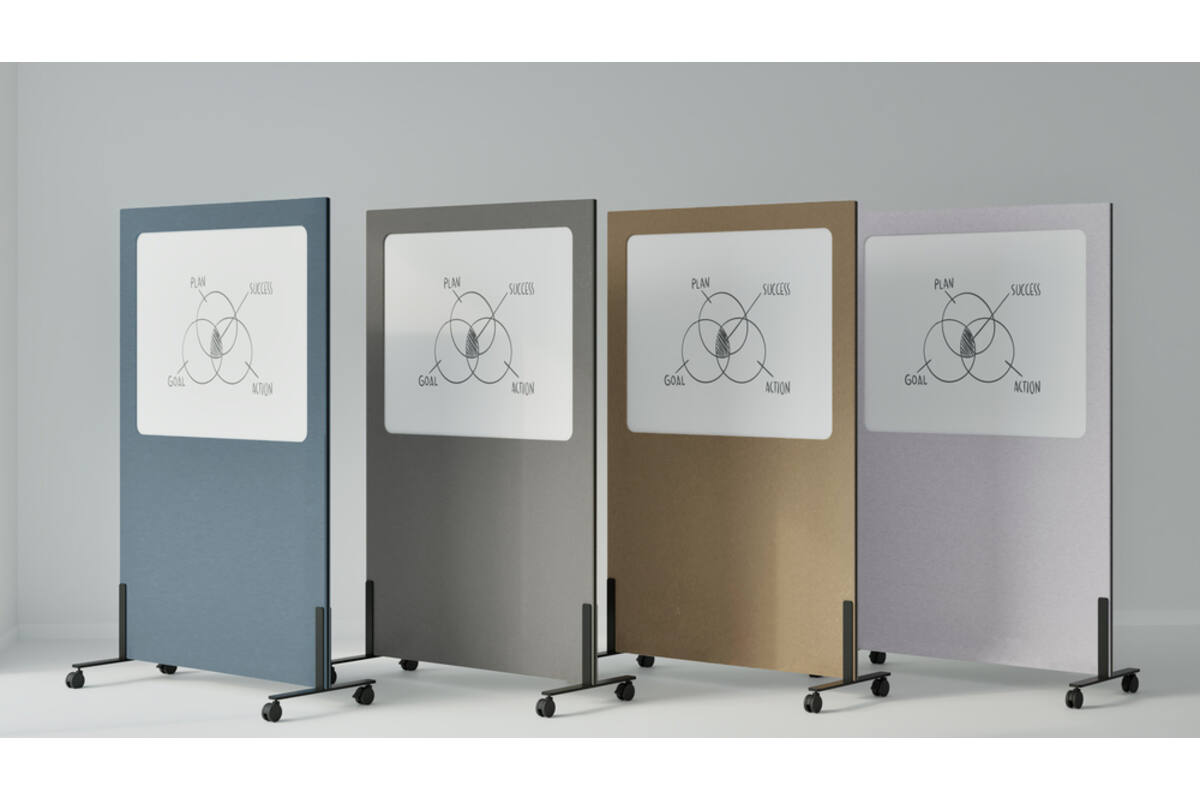 Akoestische whiteboard Silva, 200 x 120 cm, Donkergrijs, verrijdbaar