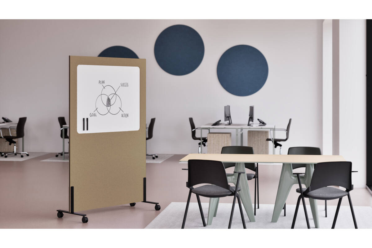 Akoestische whiteboard Silva, 200 x 120 cm, Beige, verrijdbaar