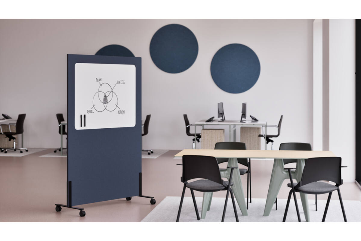 Akoestische whiteboard Silva, 200 x 120 cm, Blauw, verrijdbaar