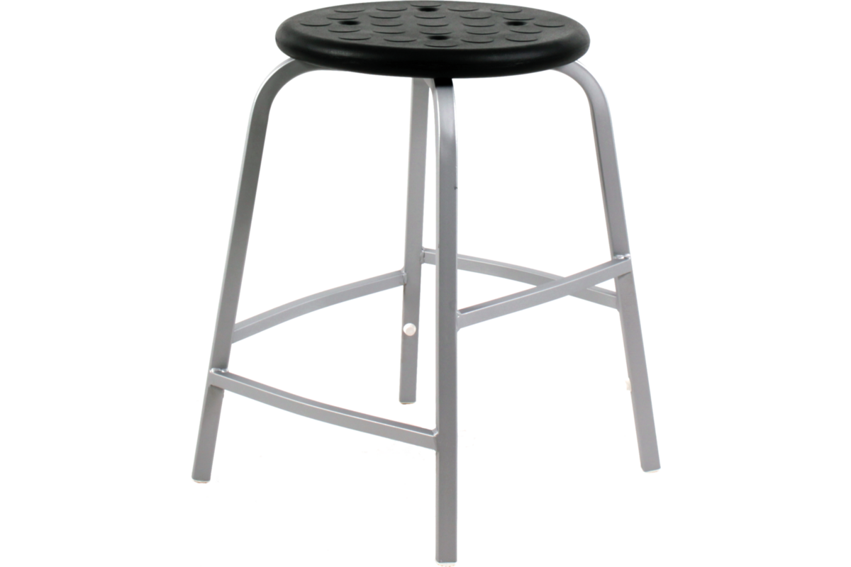 Taboeret 50H verspr. steunen frame RAL9006 zitting PUR zwart