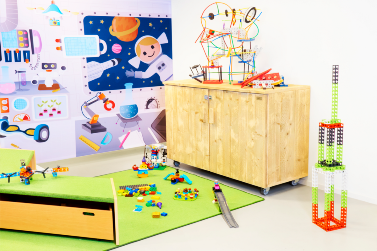 Roomdivider 200 x 200 cm, wit frame, verrijdbaar
