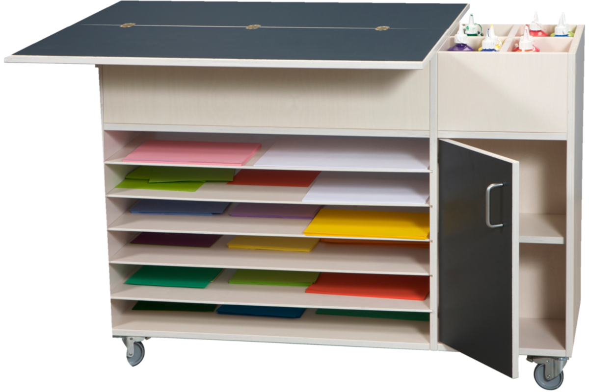 Creatafel en opbergkast in 1 met uitklapb. Bovenbl. H80xB125xD45/90 cm