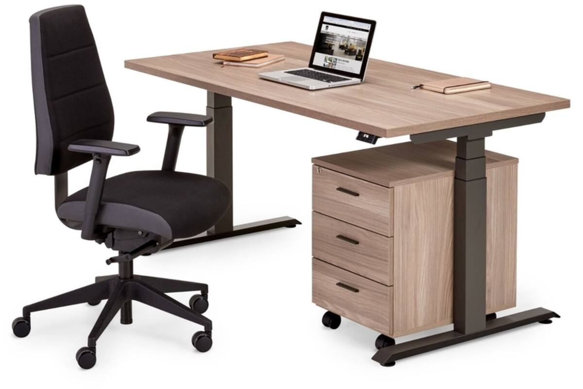 Bureau Flex 3+, Oak medium, onderstel Shadow grey, 160x80 cm