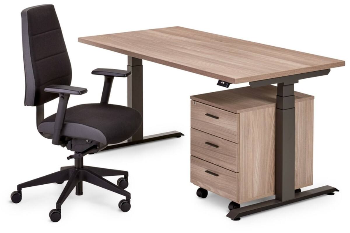 Bureau Flex 3+, Oak medium, onderstel Shadow grey, 160x80 cm
