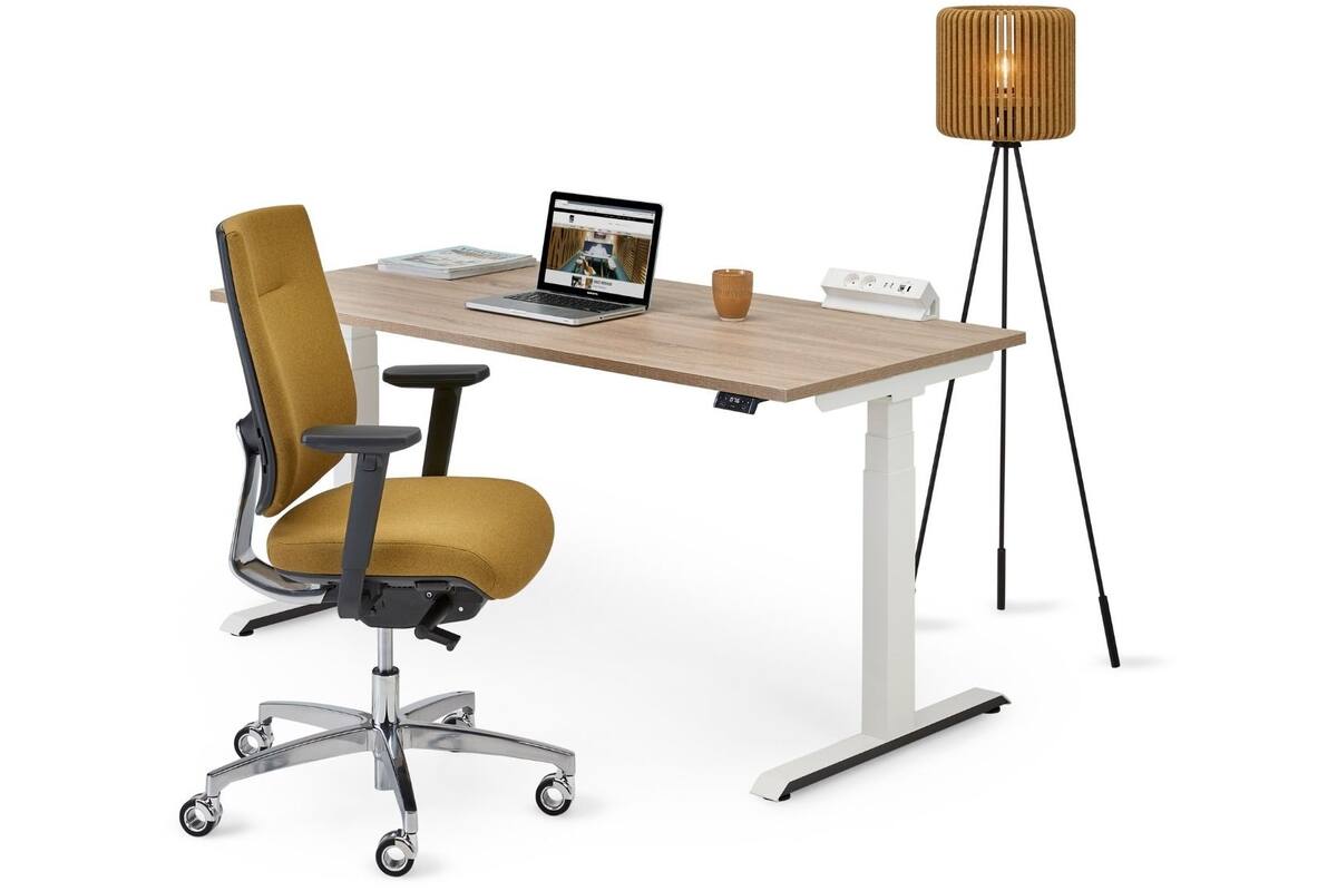 Bureau Flex 3+, Lindberg eiken, onderstel wit, 120x80 cm
