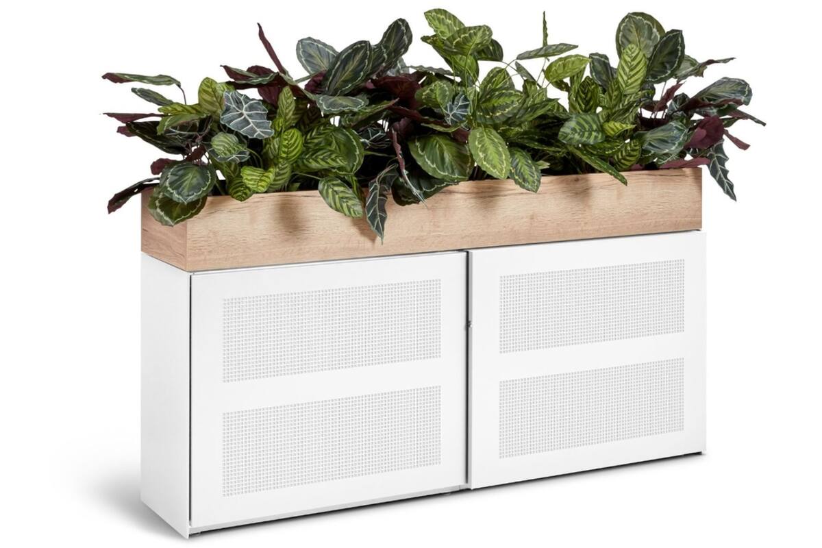 Schuifdeurkast Slide & Go, 160x83 cm wit, met plantenbak Halifax naturel