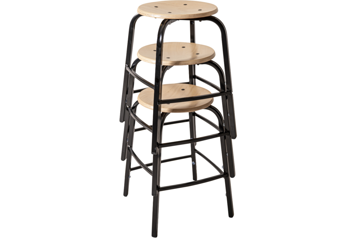 Taboeret zithoogte 46, frame zwart, zitting hout