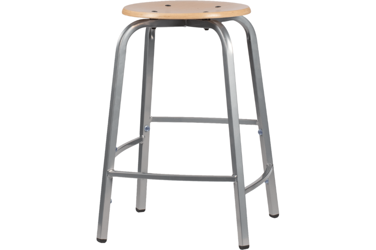 Taboeret zithoogte 50, frame aluminium, zitting hout