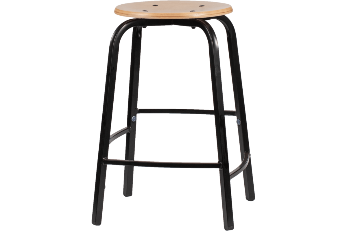 Taboeret zithoogte 55, frame zwart, zitting hout