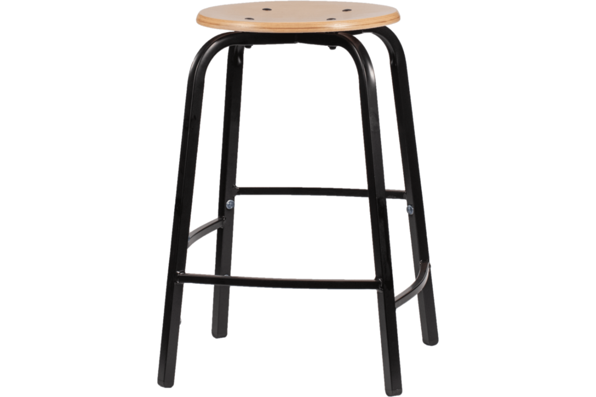 Taboeret zithoogte 60, frame zwart, zitting hout