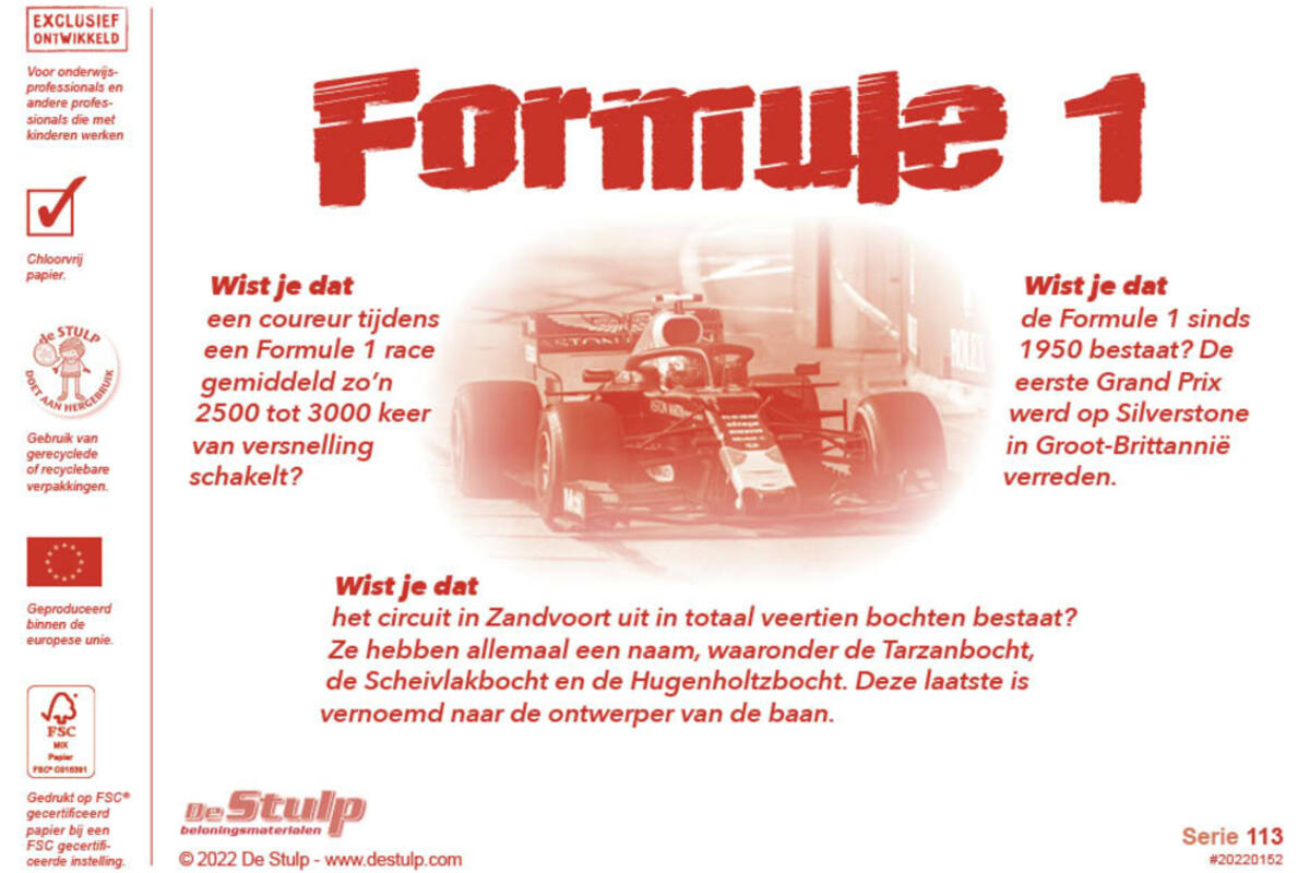 Beloningsstickers 113 Formule 1 36 motieven, 720 stickers