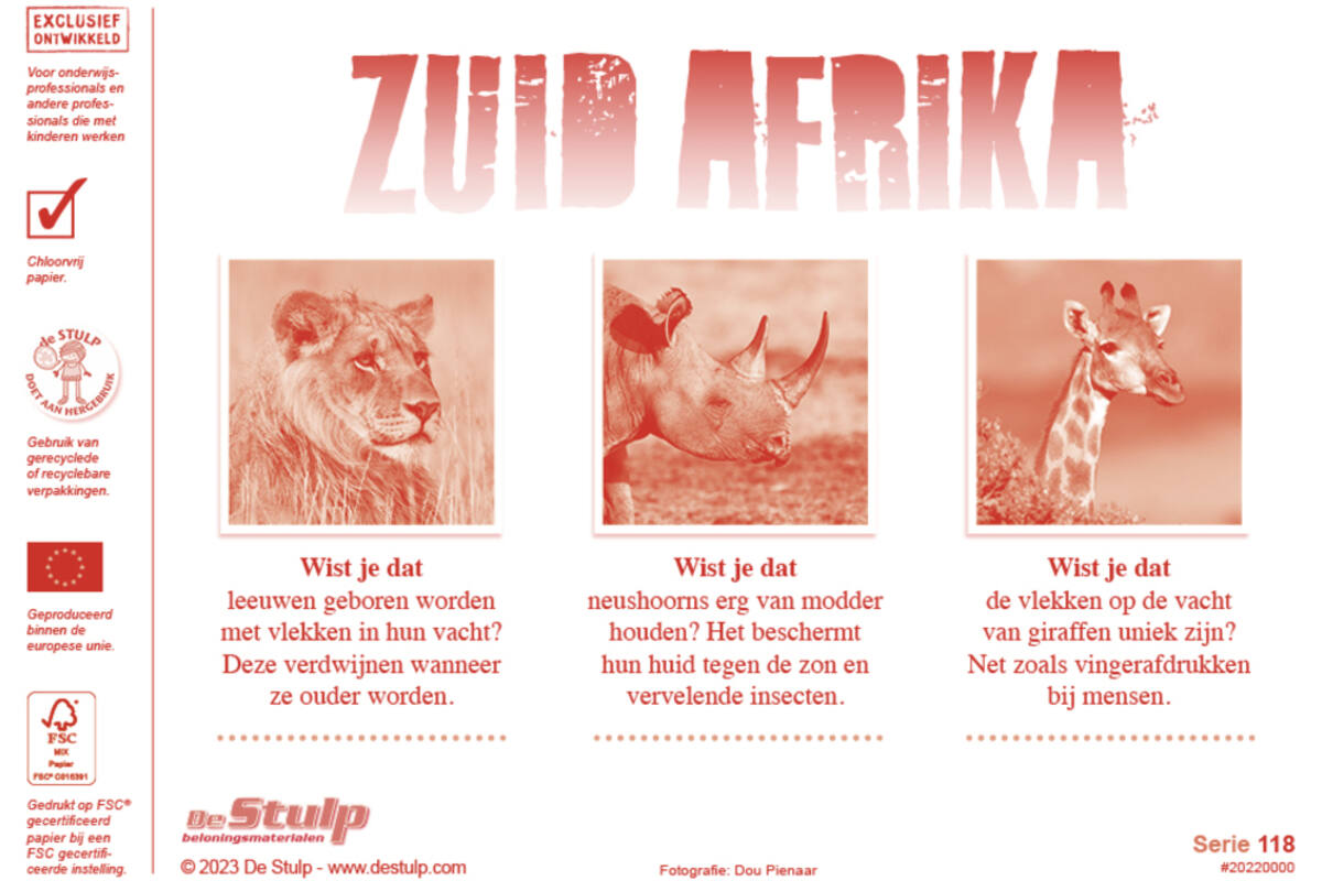 Beloningsstickers 118 Zuid Afrika 30 motieven, 600 stickers