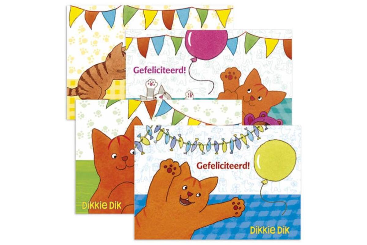 Miniposters Dikkie Dik gefeliciteerd 1112 4 motieven, 20 stuks