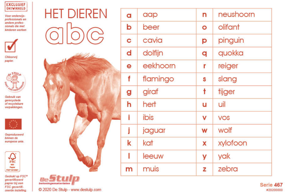 Beloningsstickers 467 Het Dieren ABC, 30 motieven, 600 stuks