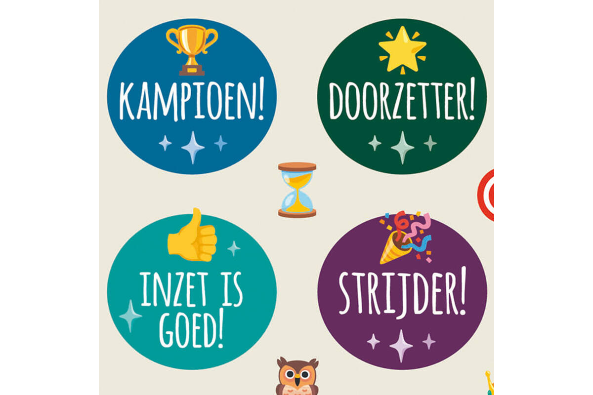 Beloningsstickers 153 Emoji aanmoedigingsteksten 36 motieven, 720 stuks