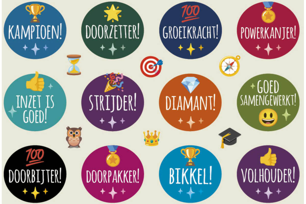 Beloningsstickers 153 Emoji aanmoedigingsteksten 36 motieven, 720 stuks