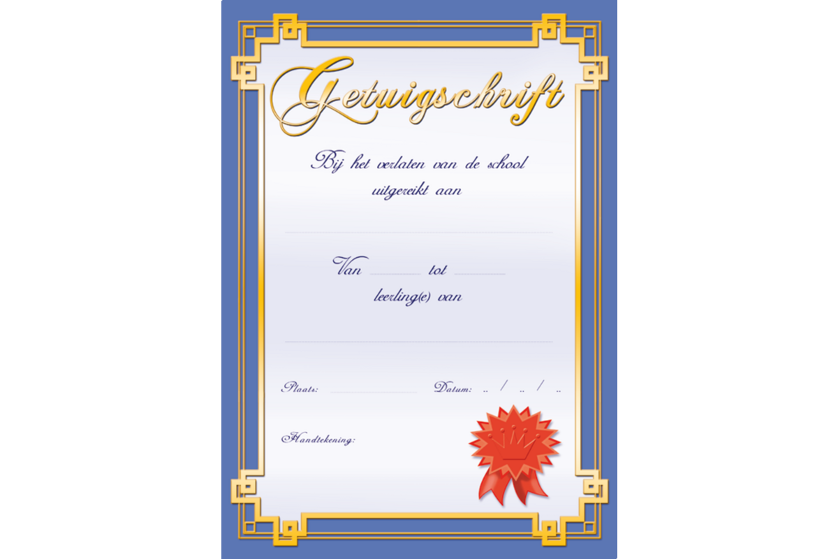 Getuigschrift Blauw kader 1 motief, 10 stuks