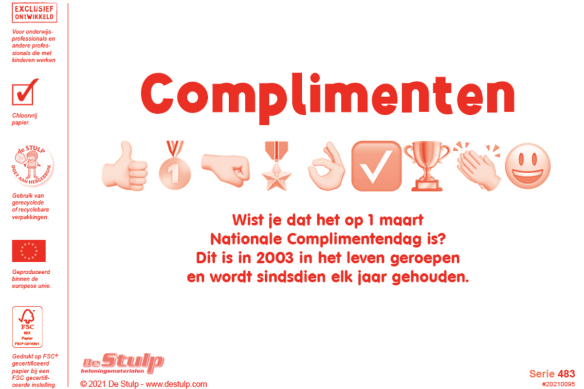 Beloningsstickers 483 complimenten, 24 motieven, 480 stuks