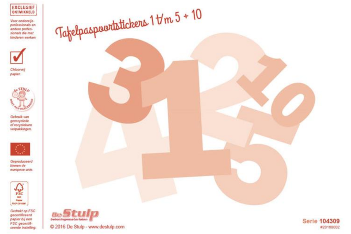 Beloningsstickers tafel 1-5 + 10, 240 stickers