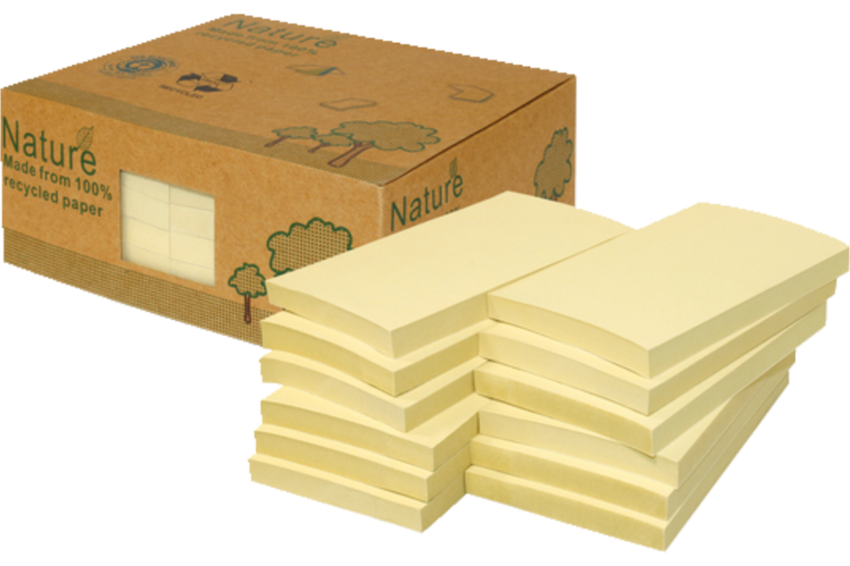 Memoblaadjes 125 x 75 mm geel recycled, 12 blok a 100 vel