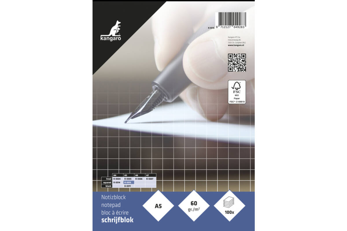 Schrijfblok A5 ruit 5 mm 100 vel