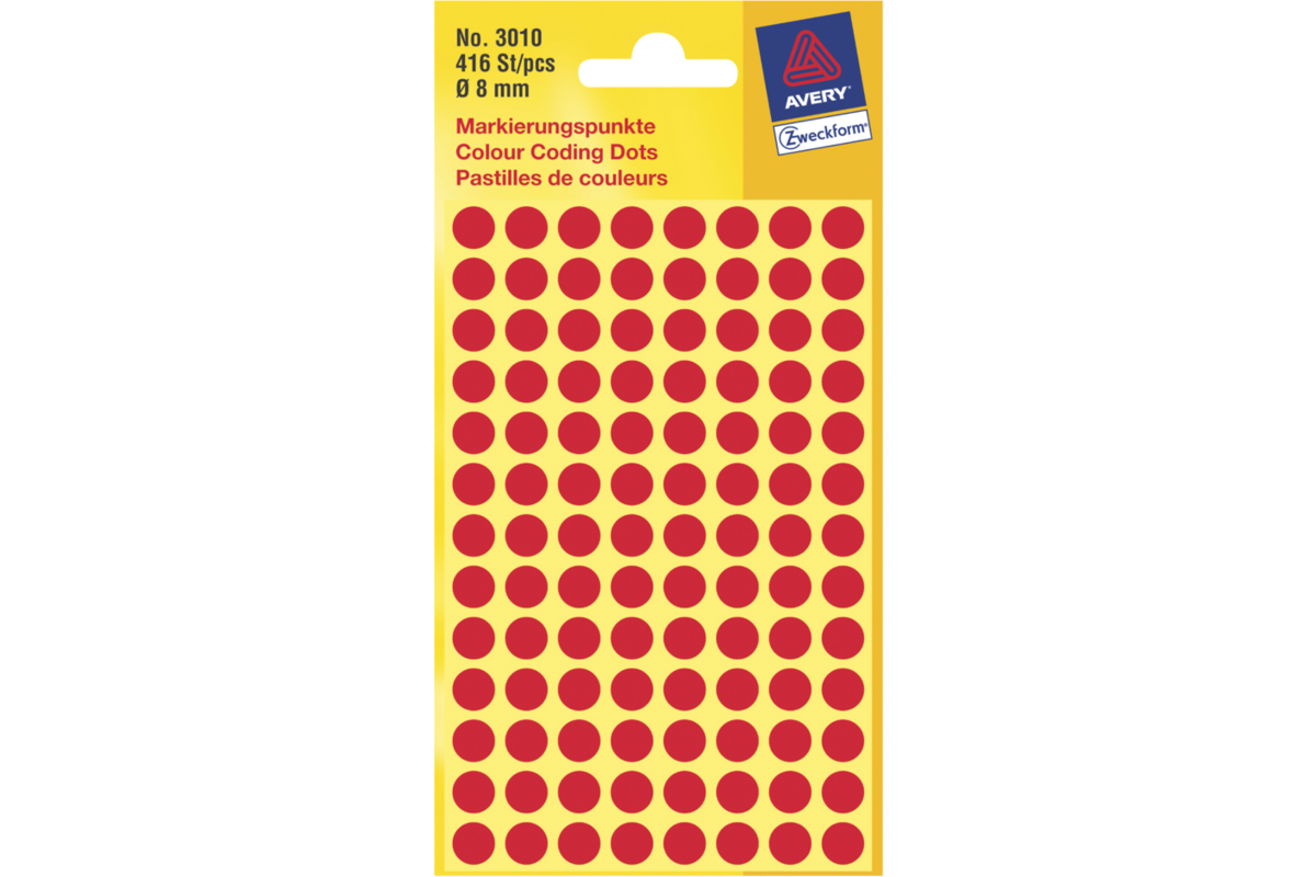 Etiketten rond rood 8mm, 416 stuks