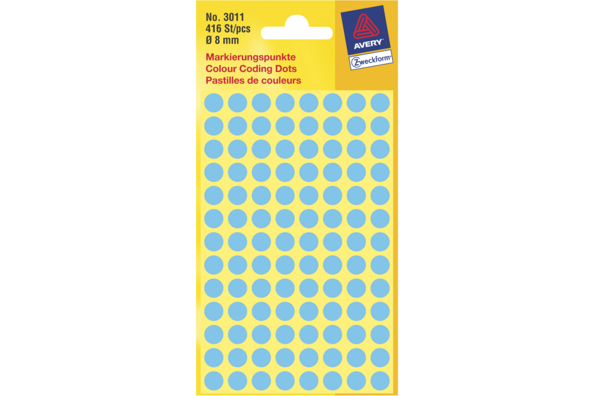 Etiketten rond blauw 8mm, 416 stuks