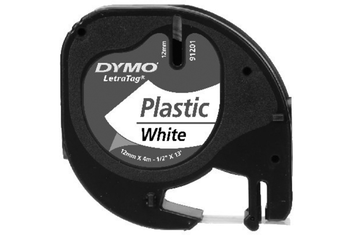 Lettertape plastic wit 12 mm, Dymo LetraTag