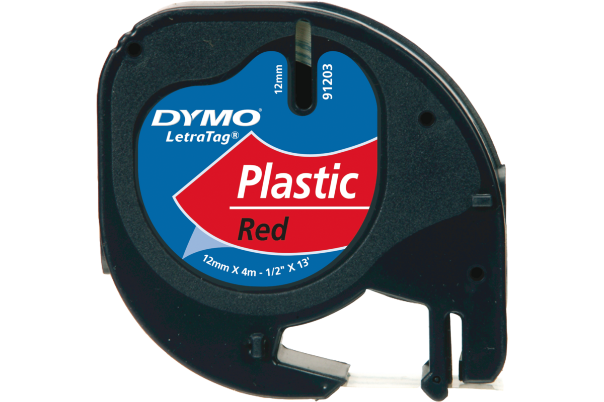Lettertape plastic komeetrood 12 mm, Dymo LetraTag