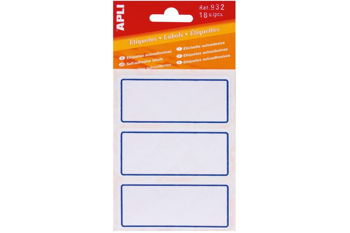 Schoollabels blauw 34 x 78 mm, 18 labels