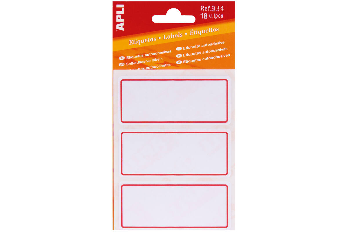 Schoollabels rood 34 x 78 mm, 18 labels