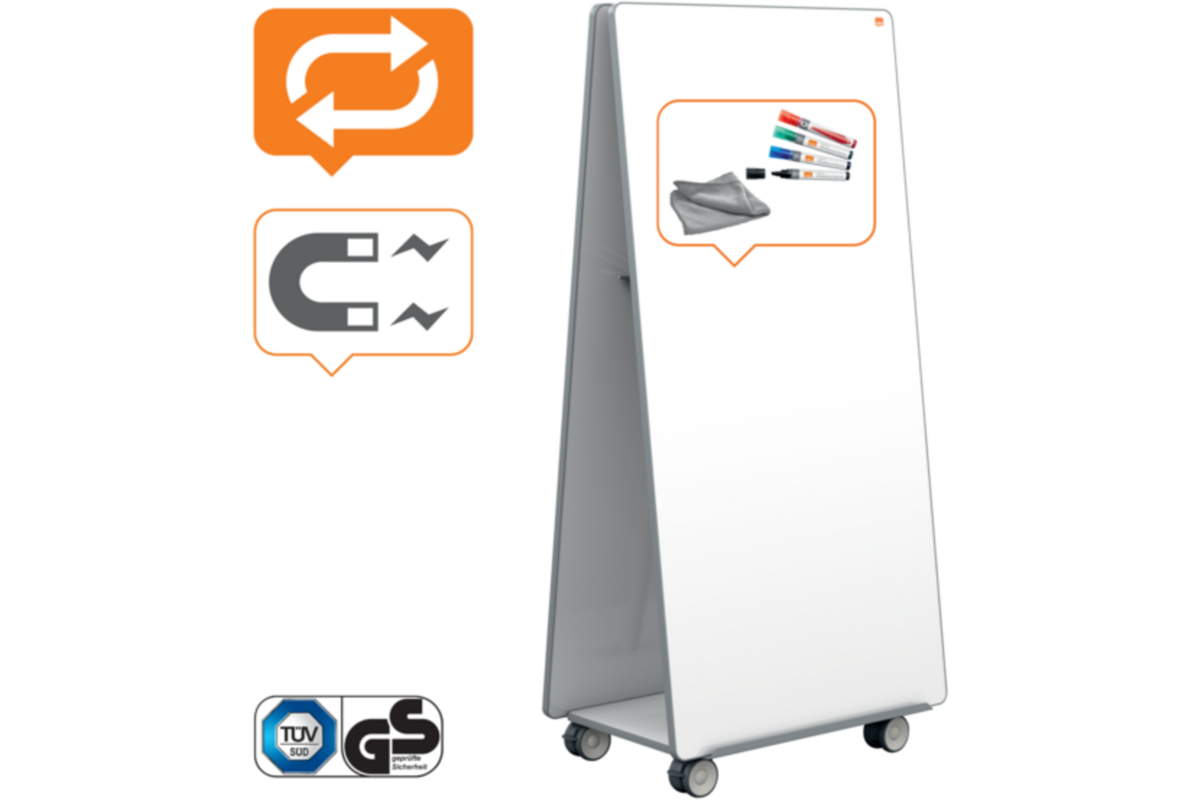 Whiteboard Nobo Move&Meet basis set afneembaar en draagbaar whiteboard grijs